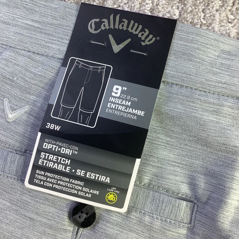 Callaway Mens Golf Shorts 38W‎ Opti-Dri Stretch Sun Protection Gray NWT